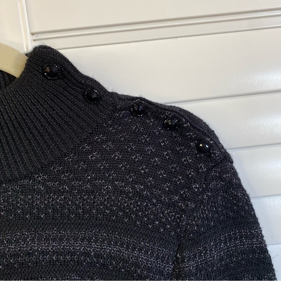 LRL Ralph Lauren Mini Sweater Dress Tunic Black Shimmery Silver Size XL - Picture 3 of 7